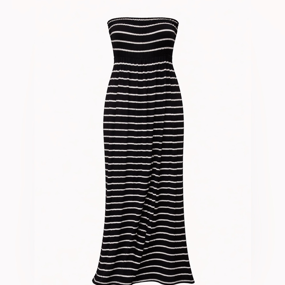 Zenana Ladies Striped Black & White Maxi Strapless Dress Small